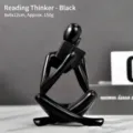 Estatua de pensador abstracto negro leyendo un libro para decoración hogar - El pensador a la derecha leyendo (Negro)