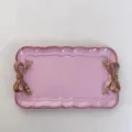 Elegante bandeja de resina rosa vintage francesa con asas decorativas de lazo dorado - Rectángulo / Púrpura
