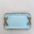 Bandeja de joyería de resina azul claro estilo francés vintage con asas de lazo dorado - Rectángulo / Azul