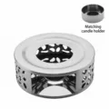 Durable stainless steel tea warmer base with matching candle holder tray for teapots - Leopard Hollow Style (With Candle Holder) / Leopard Print / Silver