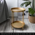 Mesa auxiliar redonda dorada de dos niveles de metal para dormitorio, altura 51cm - Dorado