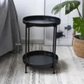 Mesa auxiliar redonda moderna de metal negro de 2 niveles para salón y dormitorio - Negro