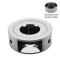 Stainless steel tea warmer stove base including small metal candle holder for heating - Round Hollow Style (With Candle Holder) / Round / Silver