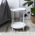 Mesa auxiliar redonda de metal blanco de dos niveles para la sala de estar o el dormitorio - Blanco
