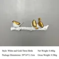 Decorative European style wall mounted bird hook with white and gold resin finish - White Gold 3-Bird