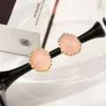 Detailed view of pink glitter hexagonal stud earrings featuring an elegant gold frame - Irregular Hexagonal Stud Earrings (E3655) / Pink