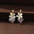 Eleganti orecchini a fiore in pietra occhio di gatto dorati con cristallo quadrato - Stile Cristallo Fiore Pietra Occhio di Gatto (E1728) / Oro
