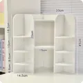 White multi-tier wooden corner desk organizer shelf with detailed dimensions shown in cm - Double-Sided 6-Layer Board Style (A) / Total Height 45cm / White