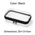Portable clear PET zipper storage organizer box with black trim, 20x12x5cm size - 20x12x5cm / Black