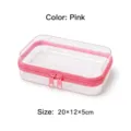 Transparent PET storage box with pink zipper, size 20x12x5cm, for makeup and desk organizers - 20x12x5cm / Pink
