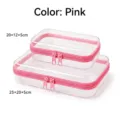 Transparent PET storage box with pink zipper in two sizes for makeup organizer - Two-Piece Set / Pink