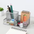 Organizador de escritorio de malla metálica plateada con tres compartimentos para papelería - 3 Compartimentos Plata