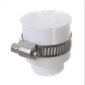 White plastic kitchen faucet extender with adjustable metal hose clamp for splash protection - Universal Adapter
