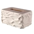 Minimalist cream-colored wavy textured tissue box with decorative wood-look top lid - Wavy Texture Style / Wavy Beige