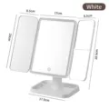 White LED tri-fold makeup mirror with specific dimensions and smart touch sensor - White