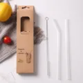 Reusable borosilicate glass straw set with cleaning brush and organic kraft box packaging - Set Of 3 (1 Curved 1 Straight 1 Brush)