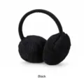 Cozy black plush winter earmuffs for women, warm foldable ear protectors for cold weather - Black