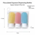 Set of 3 colored 60ml squeeze dispensing travel bottles with clear PVC zipper pouch - Style A Square Multicolor (3-Item Set)