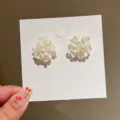 Elegant white textured fabric flower stud earrings for a romantic fairy jewelry look - 3D Floral Stud Earrings (E2881) / White