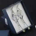 Elegant iridescent crystal flower dangle earrings with silver twisted frames and long chains - Iridescent Crystal Tassel Style (E0272) / Silver