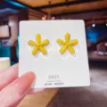 Vibrant yellow enamel flower stud earrings with S925 silver needles, Korean design - Yellow Enamel Flower Stud (E0343) / Gold + Yellow