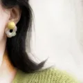 Elegant yellow stud earrings with a white resin flower petal design for a chic style - Floral Design Earrings (E3050) / Gold Yellow