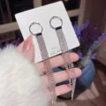 Elegant sparkling silver long rhinestone tassel drop earrings with S925 silver studs - Multi-row Tassel Drop (E0437) / Silver