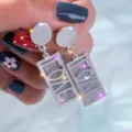 Unique silver rectangular drop earrings featuring a glittery LOVE cutout design for women - LOVE Letter Rectangular Pendant (E0476) / Silver