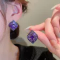 Elegant purple diamond-shaped gemstone stud earrings with micro-pave stone setting - Rhombus Rhinestone Stud Earrings Purple (E3286) / Gunmetal Purple