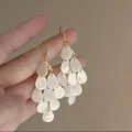Elegant tiered white shell teardrop drop earrings for women with gold-plated hooks - Layered Teardrop Shell Style (E5131) / Gold