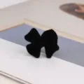 Elegant black velvet bow stud earring for women in minimalist style - Flocked Bow Stud Earrings (E3715) / Black