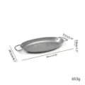 Technical drawing showing dimensions of the silver non-stick oval BBQ roasting pan - Silver