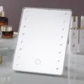 Portable white LED makeup mirror with touch sensor and built-in light beads - Foldable Type / White