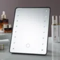 Portable LED makeup mirror with touch screen and black frame for tabletop vanity use - Foldable Type / Black