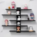 High-quality 5-tier black wooden wall-mounted shelf for displaying figurines and toys. - Black (5 Tiers)