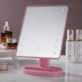 Portable pink LED tabletop makeup mirror with smart touch screen and storage base tray - Storage / Pink