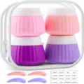 High-quality soft silicone travel jars set with clear zippered bag and colorful spatulas - Pink Set (4 Bottles + 4 Spoons + Labels + Bag) / Pink