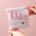 Pink travel toiletry sub-bottling set in clear pouch for cosmetics and lotion storage. - 5+2 Set (7-Piece) / Light Pink
