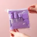 Purple travel toiletry bottling set with spray and pump bottles in clear plastic pouch - 5+2 Set (7-Piece) / Purple