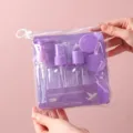 Purple travel toiletry bottle set with spray, pump, and jars in a clear pouch for skin care. - 6+2 Set (8-Piece) / Purple