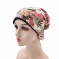 Elegante cappello a turbante in chiffon con stampa floreale e coda lunga da donna - Taglia unica / fiori rosa