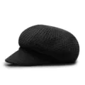 Berretto da marinaio in maglia nera traspirante e minimalista per donna con trama - Taglia Unica (56-58cm) / Stile 1 / Nero