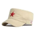 Cappello militare classico in cotone kaki con ricamo stella rossa ed etichetta laterale CHN - 55-60cm / Stile Tinta Unita / Kaki