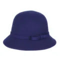 Elegant dark blue wool cloche hat for women featuring a stylish matching bow detail - 55cm / Small Bowknot Style / Sapphire Blue