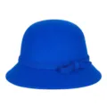 Elegant royal blue wool felt cloche hat for women with a matching stylish bow decoration - 55cm / Small Bowknot Style / Royal Blue