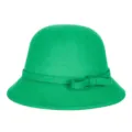 Elegant bright green wool felt cloche hat for women with chic decorative ribbon bow - 55cm / Small Bowknot Style / Grass Green