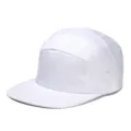 Classic minimalist white 5-panel cotton camper cap with a flat brim skater style design - Size M (Fits 56-59cm Head Circumference) / White