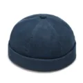 Bonnet docker bleu marine en velours côtelé sans bord style rétro à texture côtelée - Convient au Tour de Tête 56-60cm (Réglable) / Bleu marine