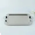 Rectangular stainless steel tray with handles, polished finish, suitable for buffet or home use - Silver Plain (No Rhinestone) / 40X29 (cm)