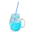Nahaufnahme eines 14oz Glas-Ananasbechers mit Deckel und Halm vor weißem Hintergrund - 401-500ml / Transparent (Zufälliger Deckel Strohhalm)